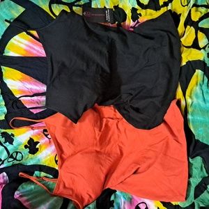 No Boundaries Shelf Bra Camisole (M, Red & Black) Set of 2 With Padded Inserts